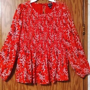 Red Floral Peasant Blouse